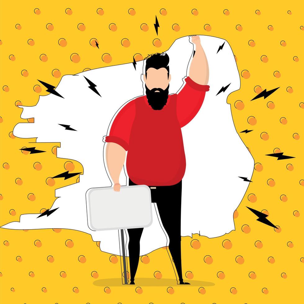 A man with an empty banner and space for your text. Pop art. Flat style. illustration. vector