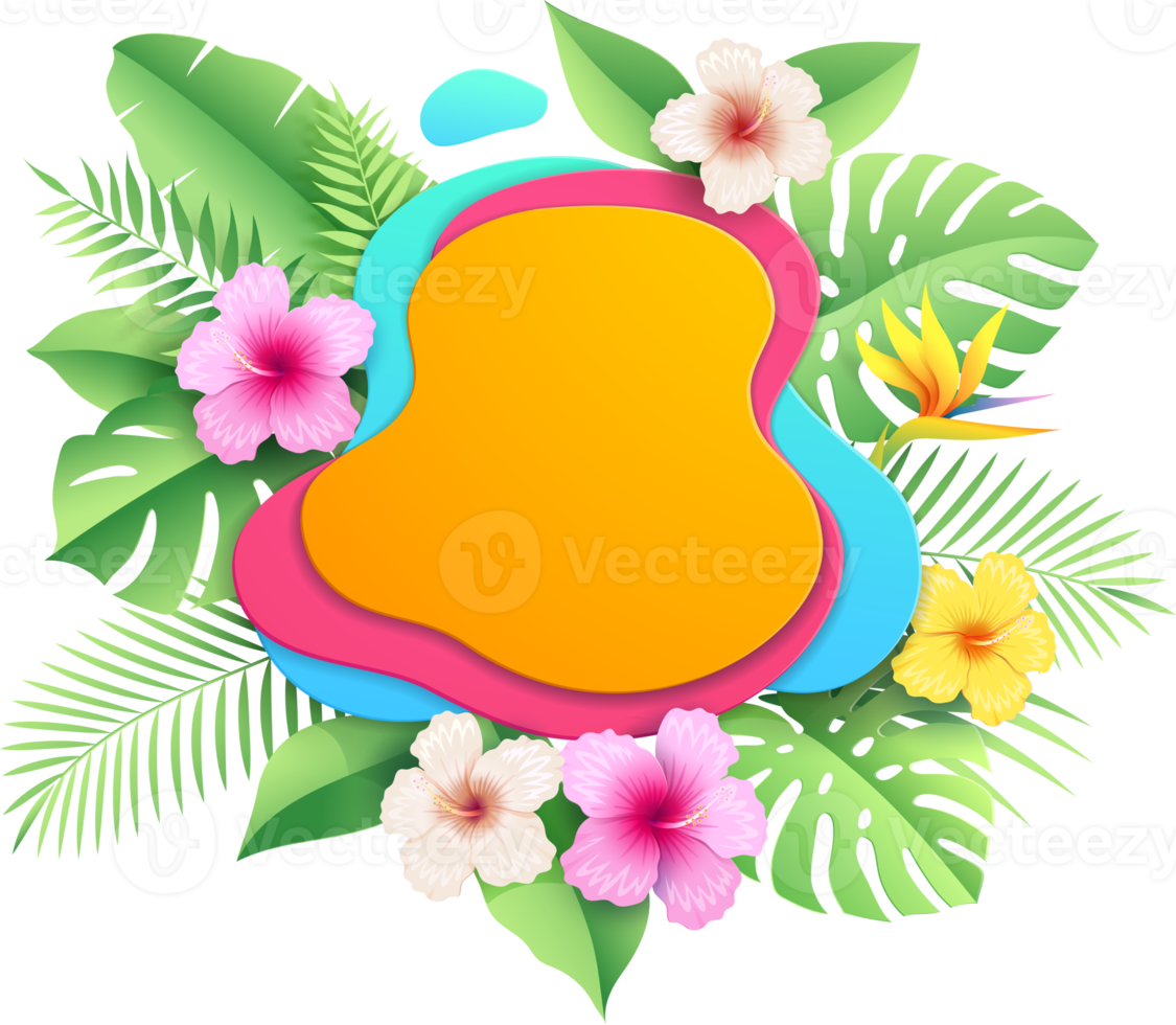 Hibiscus flowers on tropical leaf png