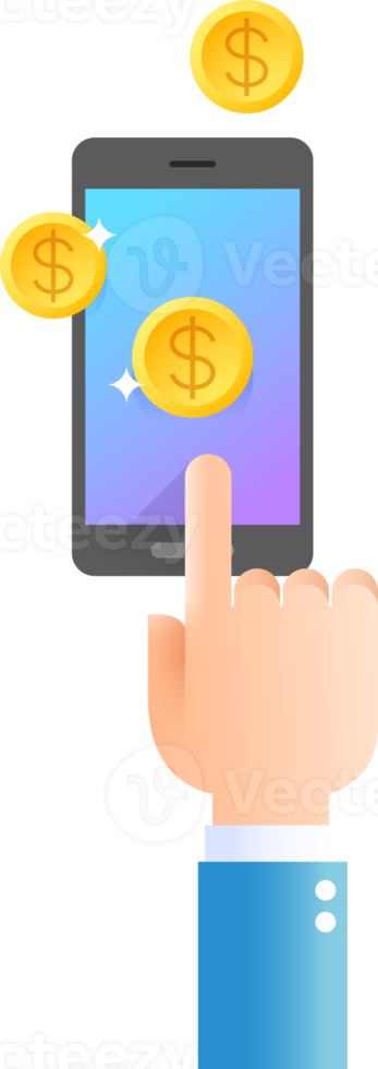 Hand payment on mobile phone png