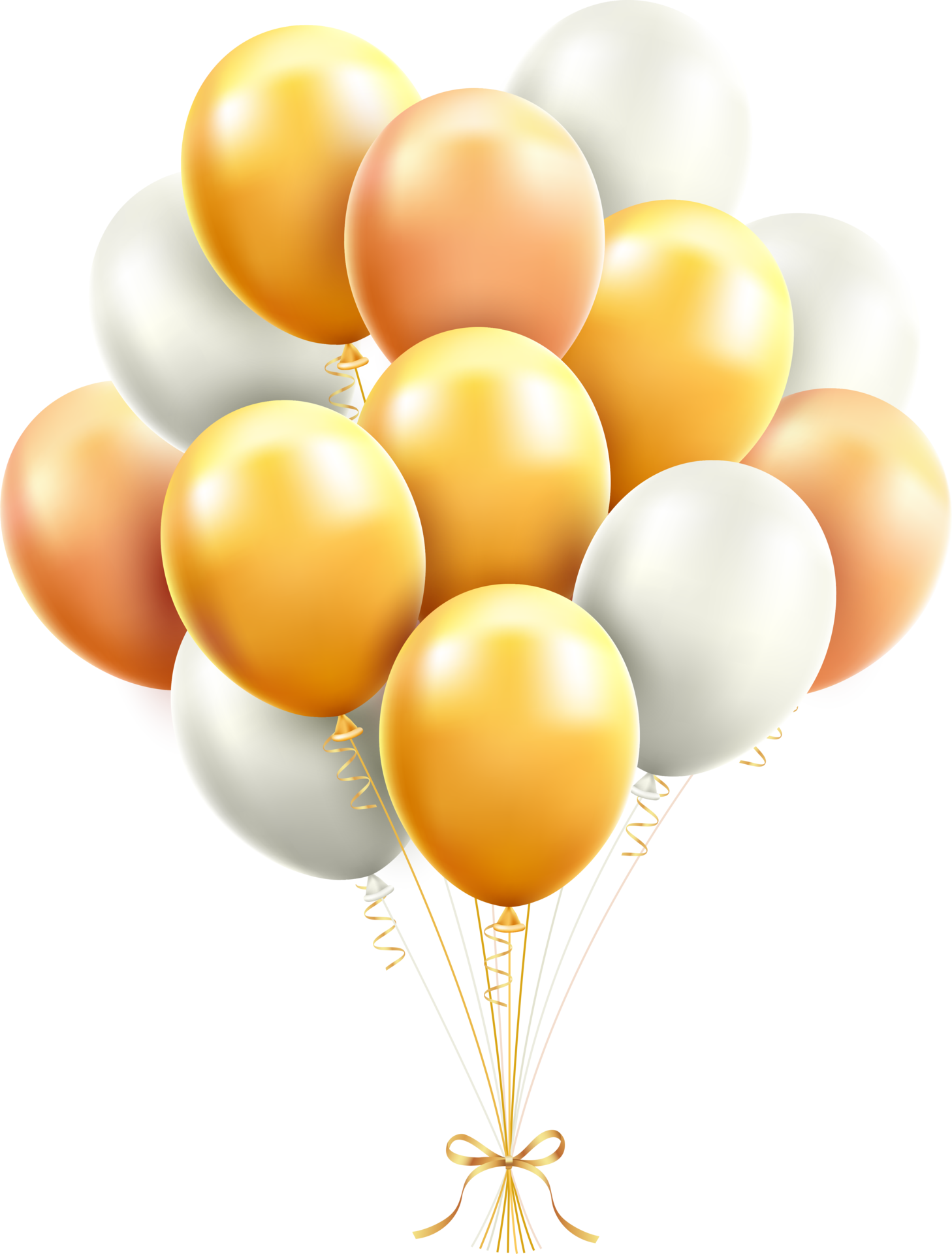 gold and white balloons with ribbon 19046474 PNG