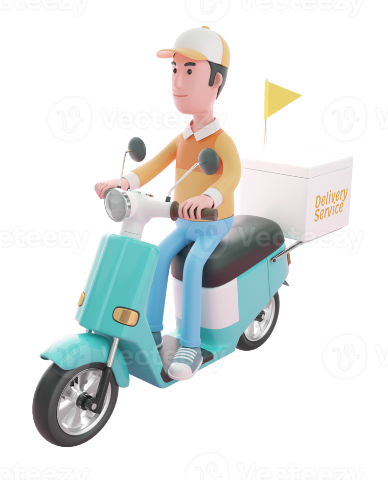 Delivery man drives scooter png