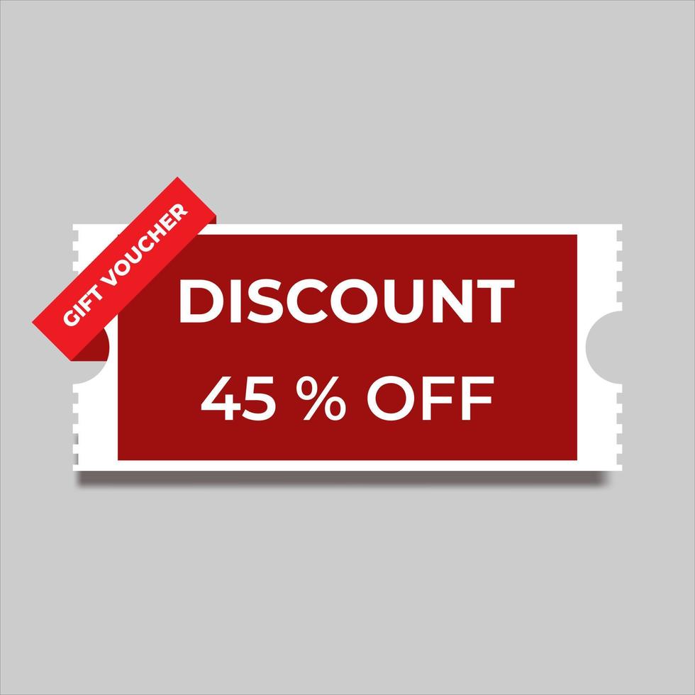 Ticket discount coupon voucher vector illustration on grey background. Red discount coupon. template