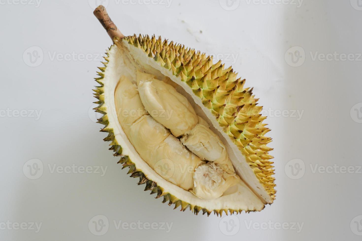 Durian fruit. Ripe durian. Tasty durian that has been peeled photo