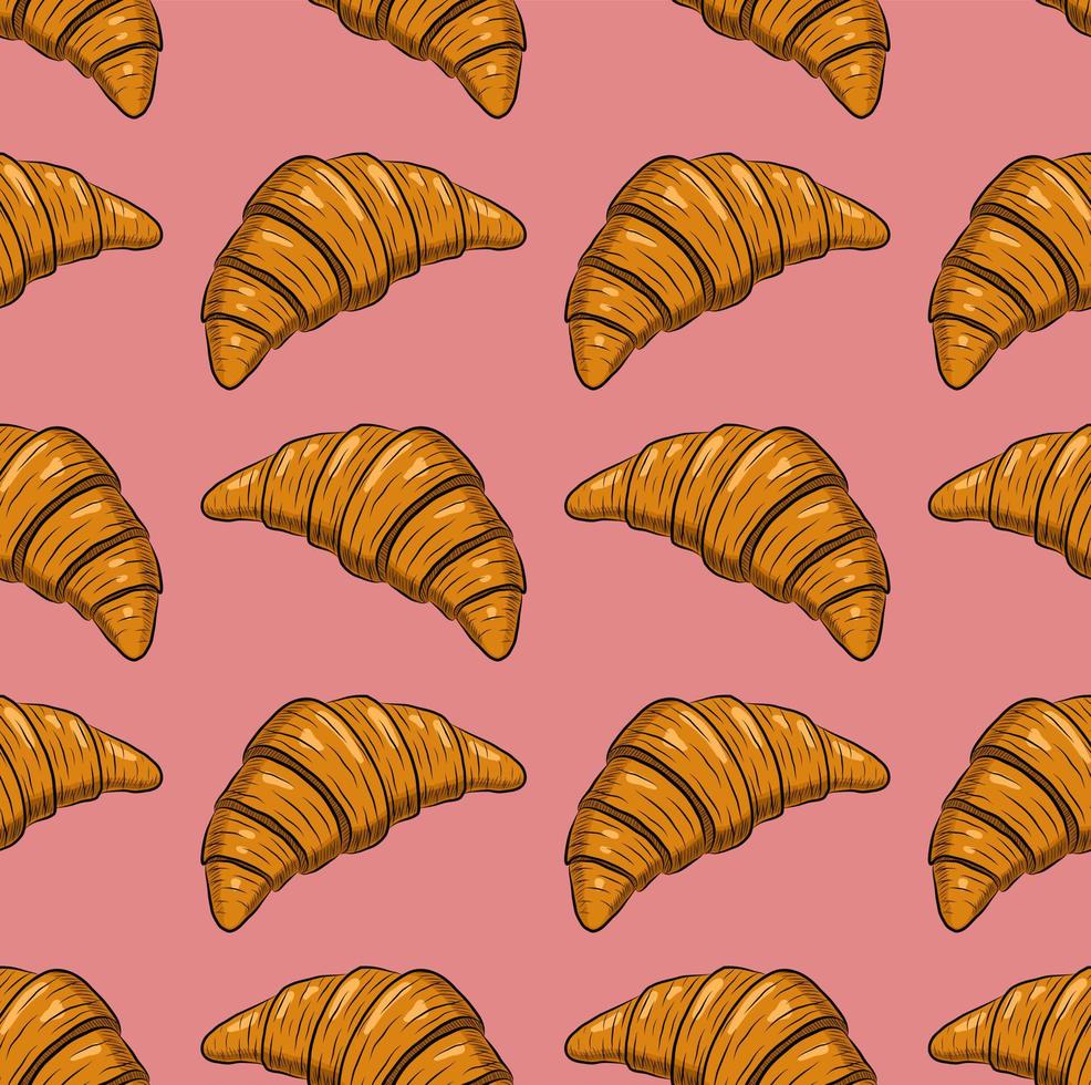 PINK SEAMLESS VECTOR BACKGROUND WITH FRESH DELICIOUS CROISSANTS