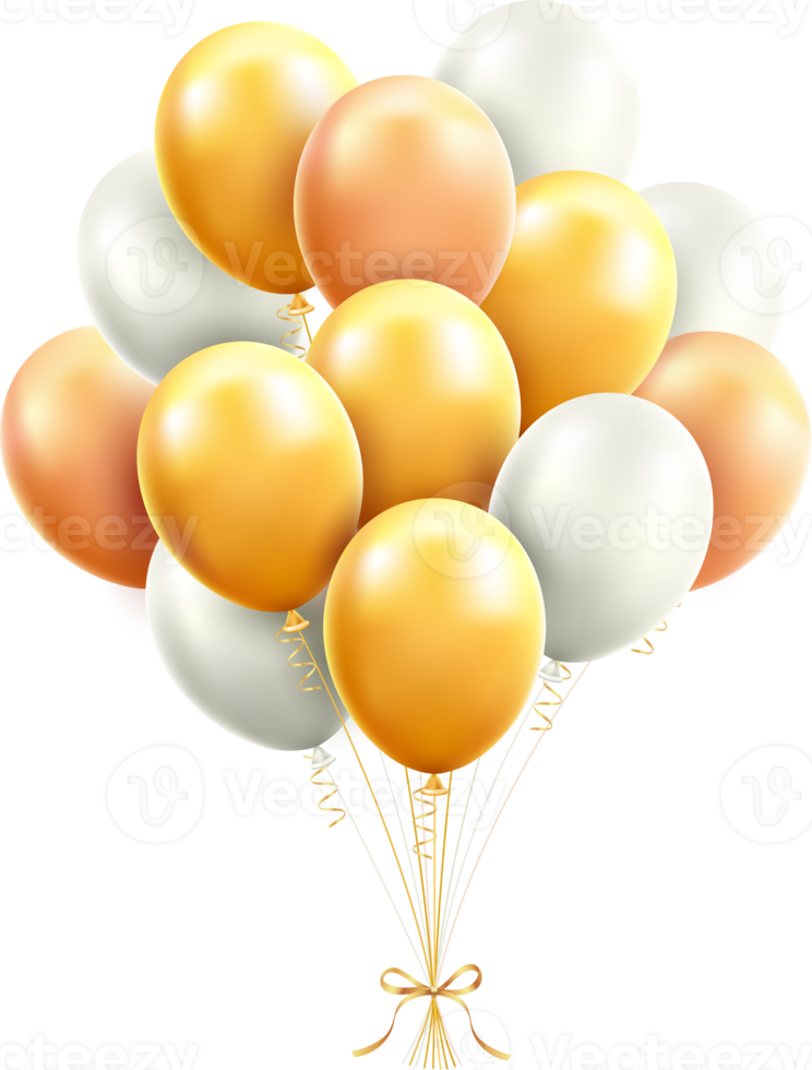 Gold and white Balloons with ribbon png