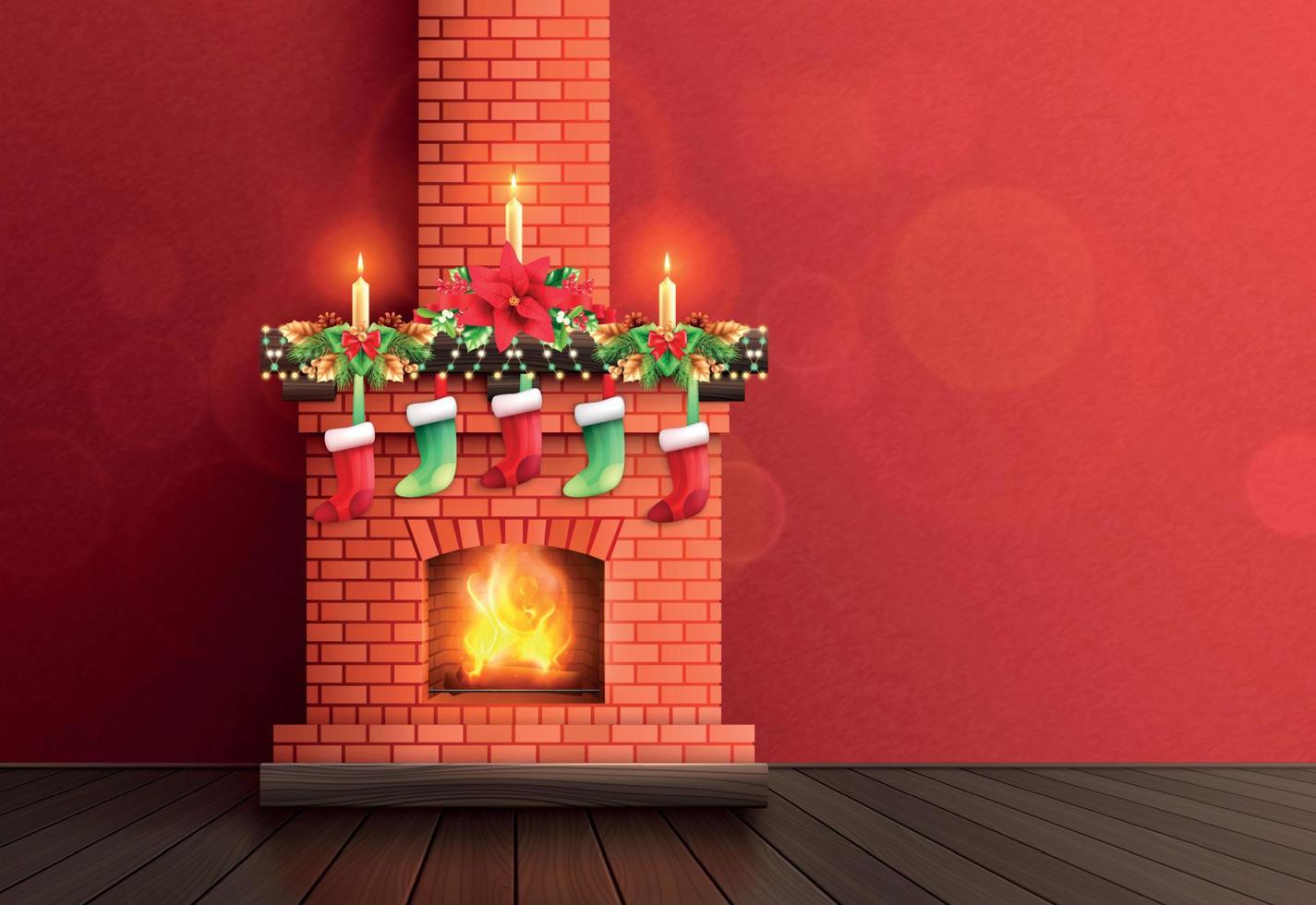 Realistic Christmas Fireplace Composition vector