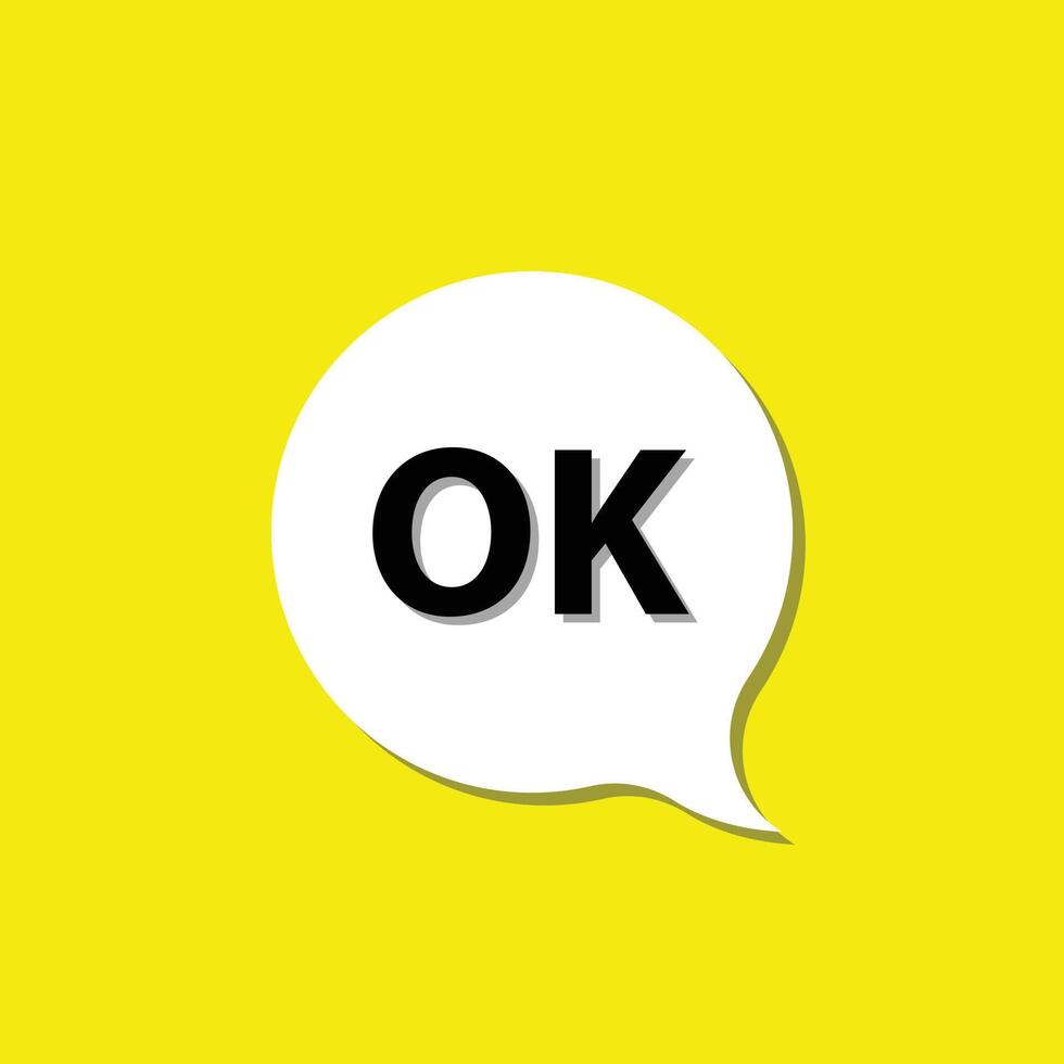 eps10 vector OK. Banner, speech bubble, poster and sticker concept, geometric Memphis style with text Ok. Icon message OK cloud talk for banner, poster, web. isolated on yellow background.