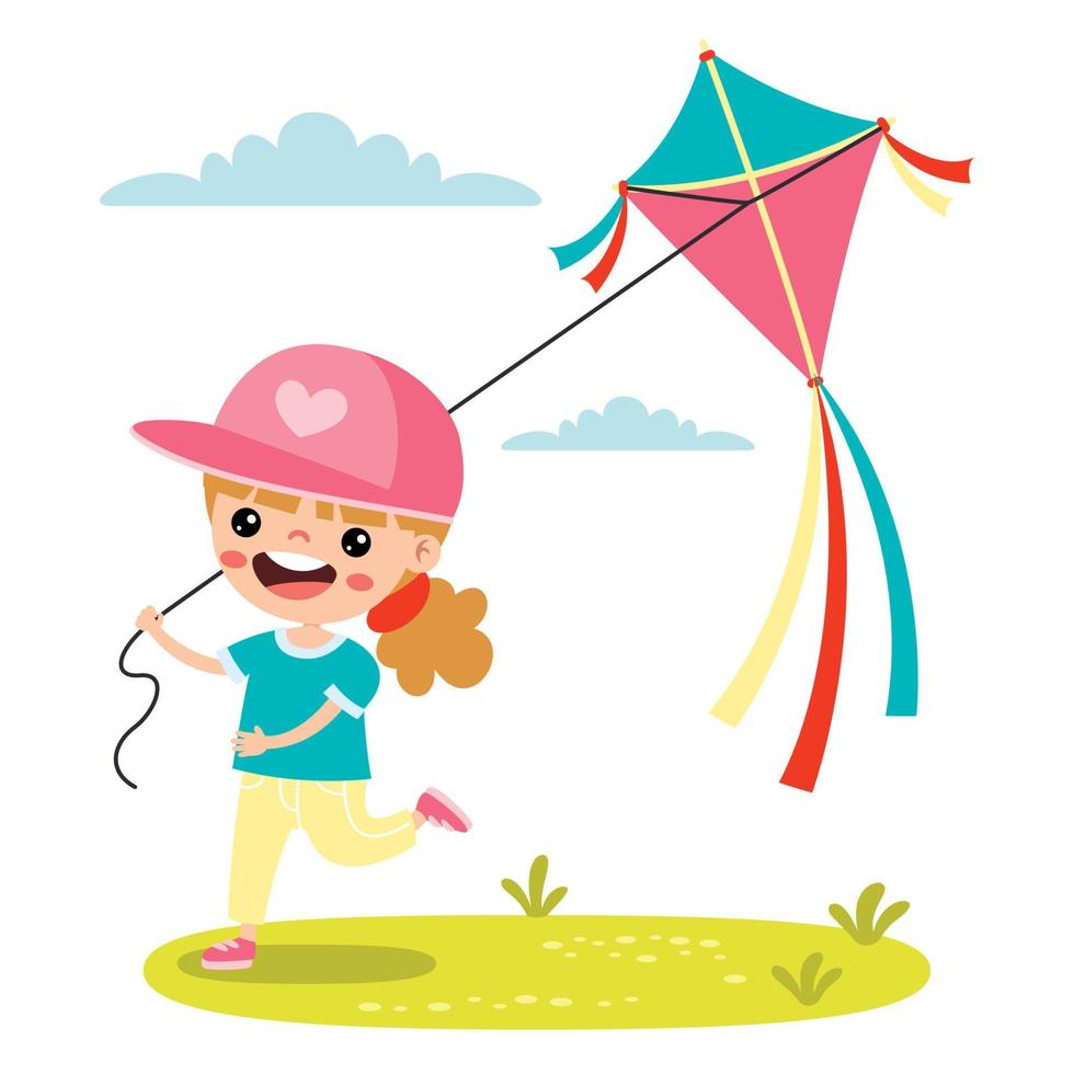 Cartoon Kid Playing With Kite vector