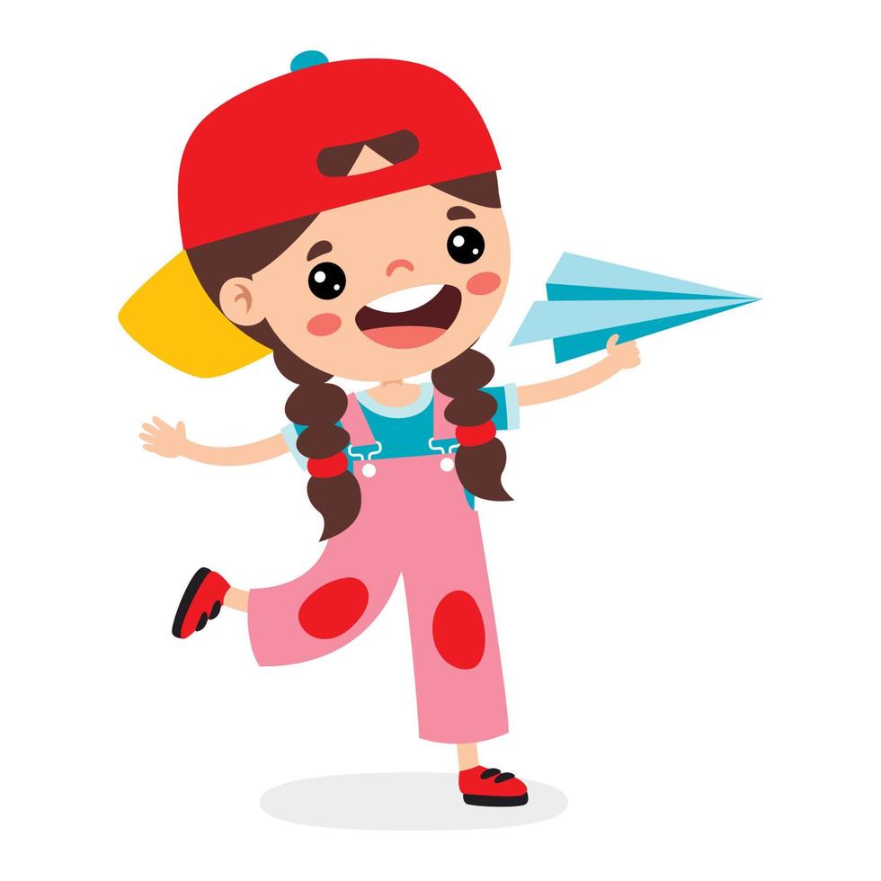 Cartoon Kid Playing With Paper Plane vector