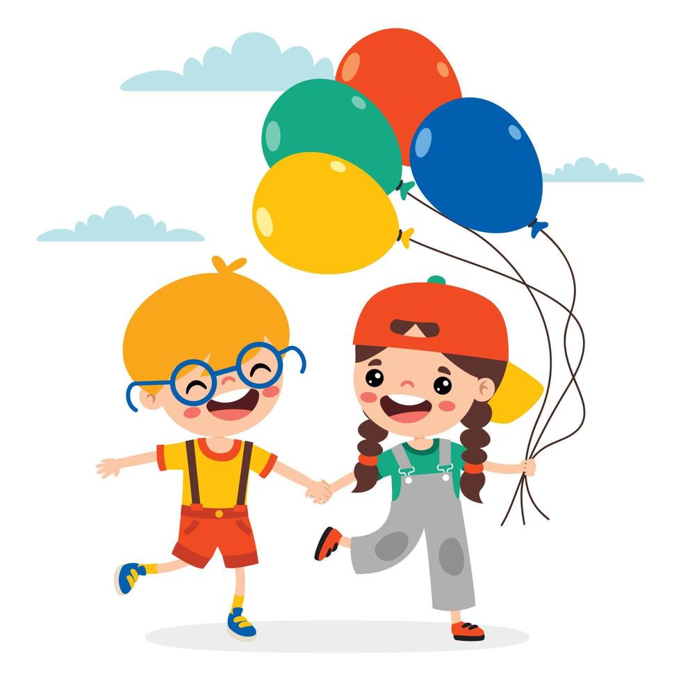 niño de dibujos animados jugando con globos vector