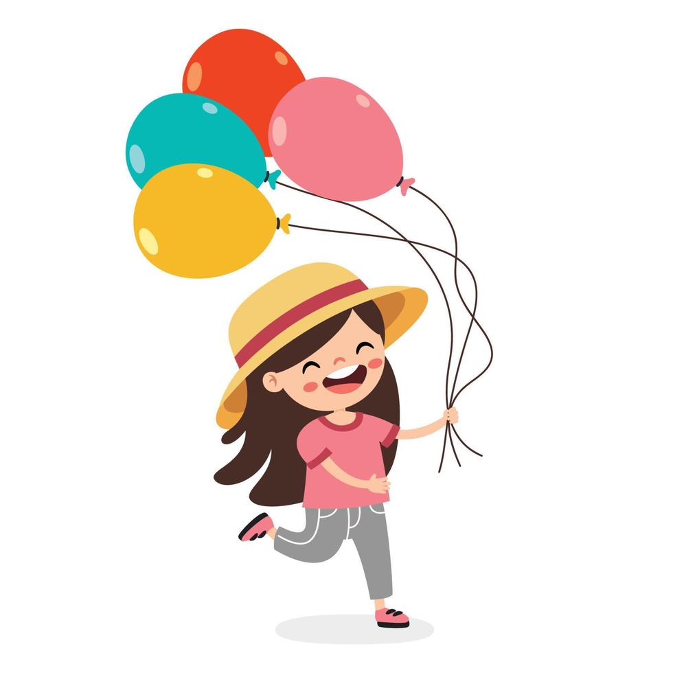 Cartoon Kid Playing With Balloons vector