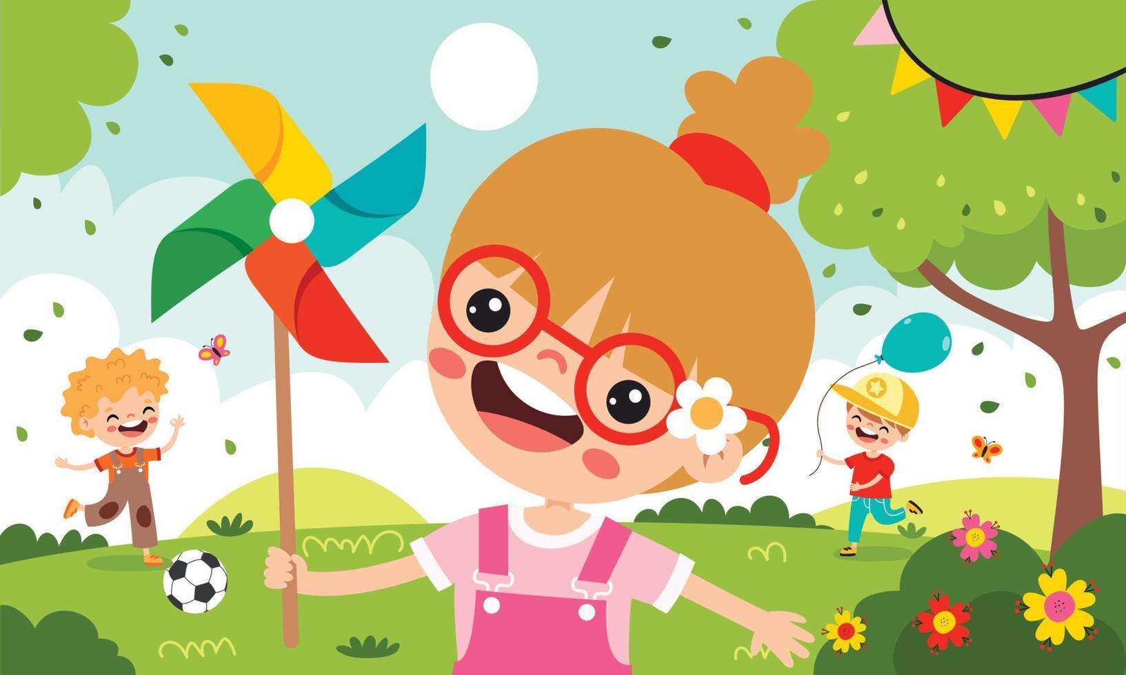 Cartoon Kids Playing At Nature vector