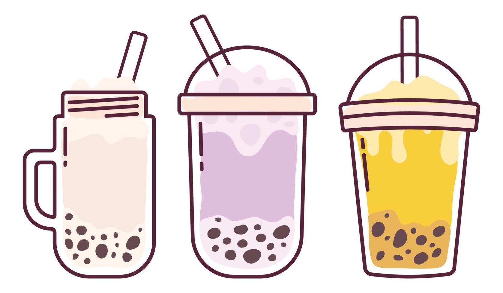 Set Collection of Bubble Tea Illustration. Boba tea for cute design vector