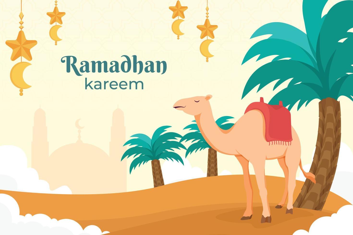 Hand drawn flat ramadan background vector