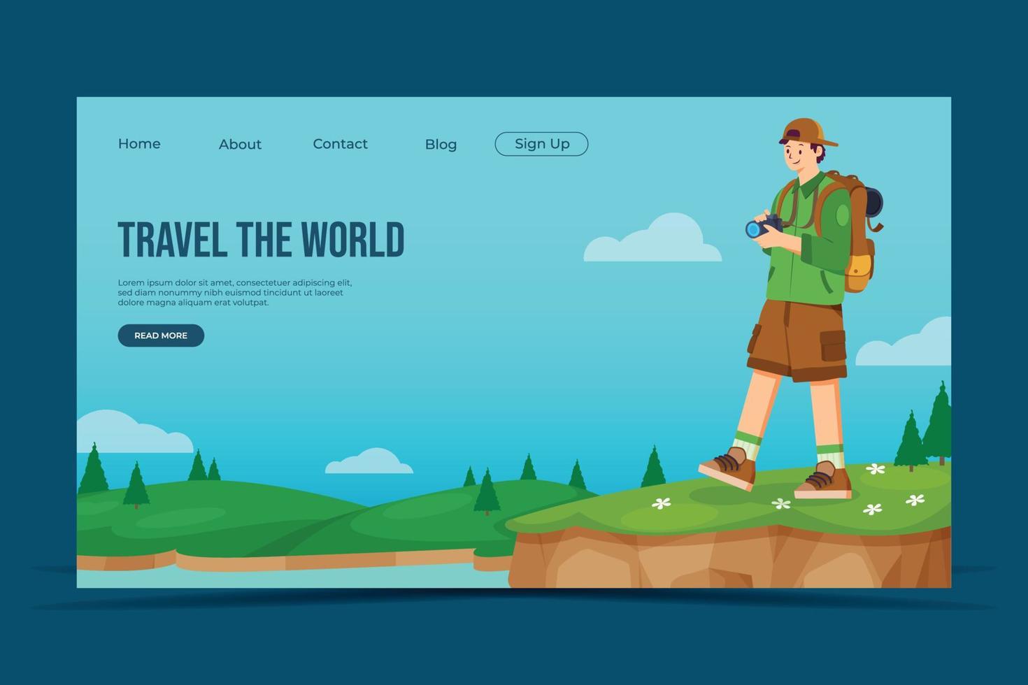 Flat Hand drawn Traveling Landing Page vector