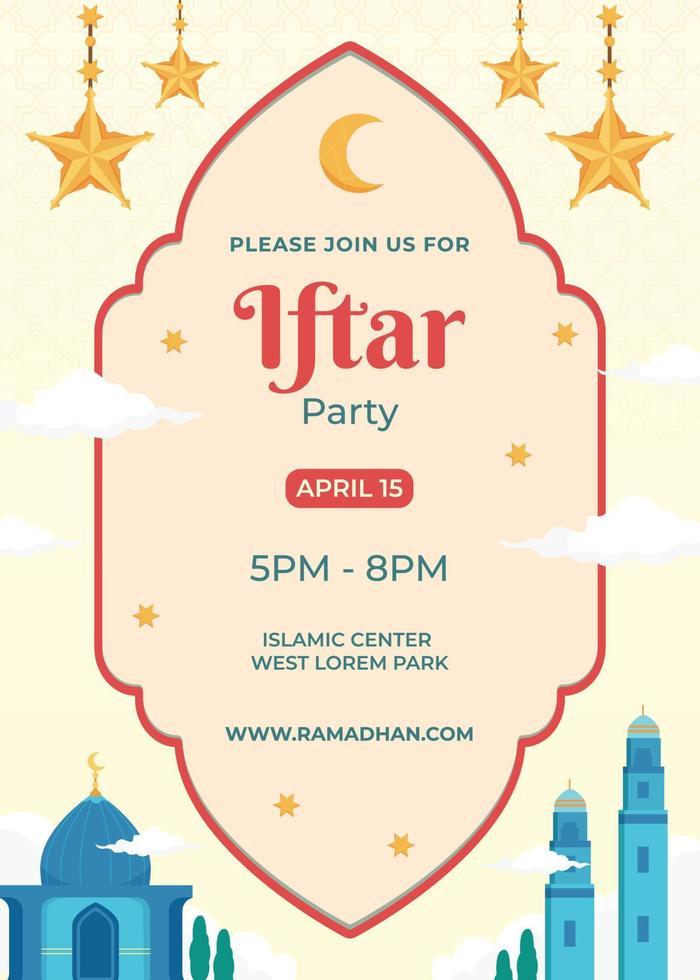 Hand drawn flat ramadan iftar invitation poster vector