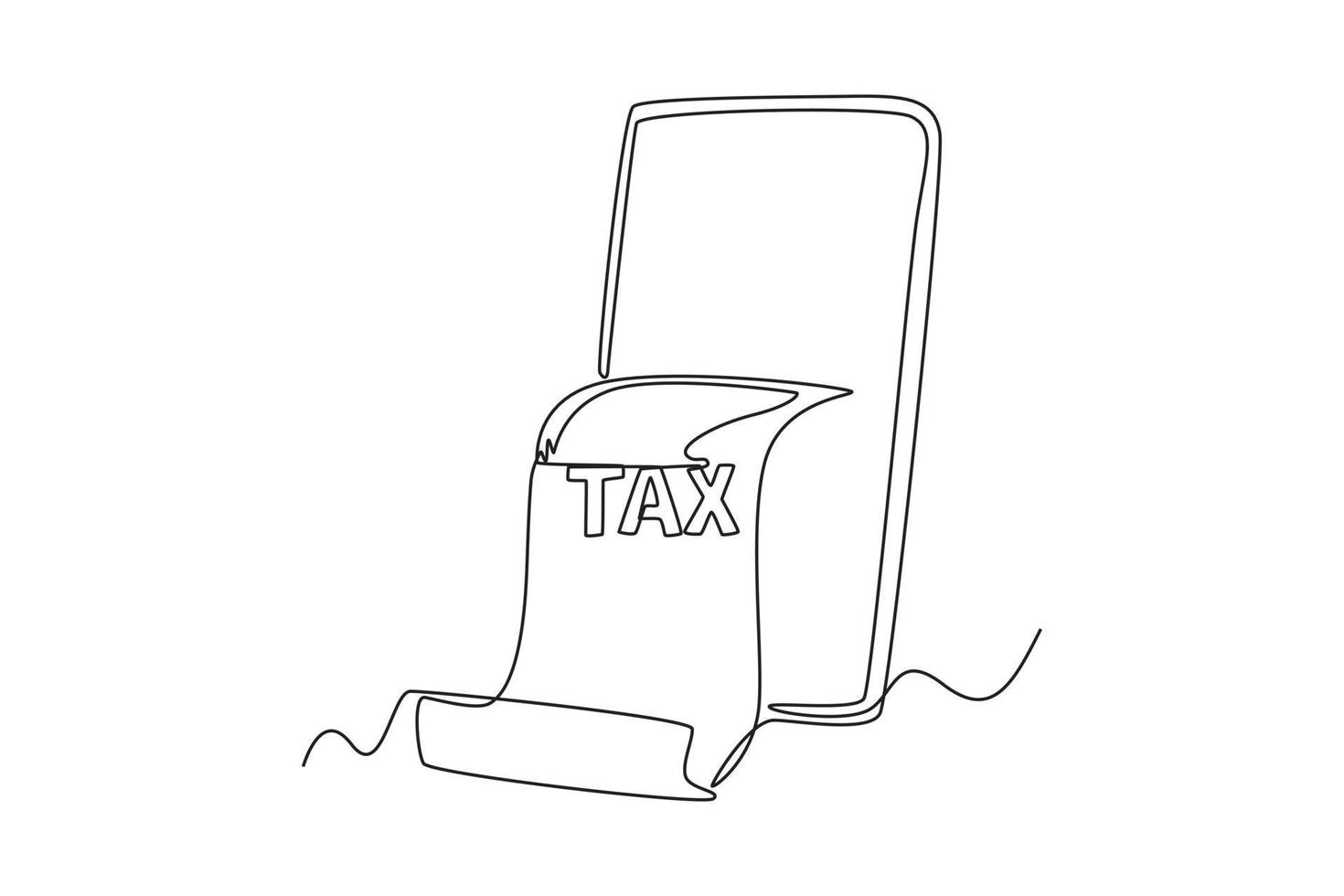 Single one line drawing tax bill on smartphone. Tax concept. Continuous line draw design graphic vector illustration.
