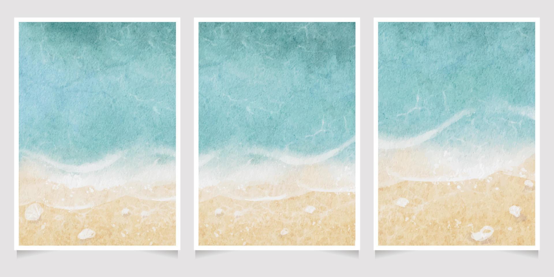 Fondo de acuarela de playa azul y arena suelta abstracta para diseño de plantilla de tarjeta de invitación de boda vertical de 5 x 7 vector