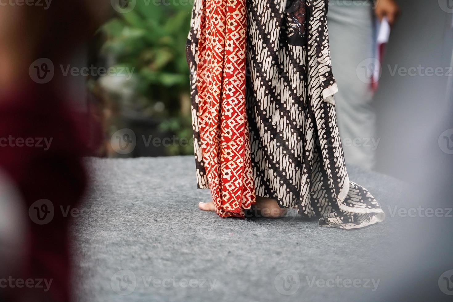 Close up view of Jarik worn by traditional Javanese dancers or Indonesian traditional batik cloth. photo