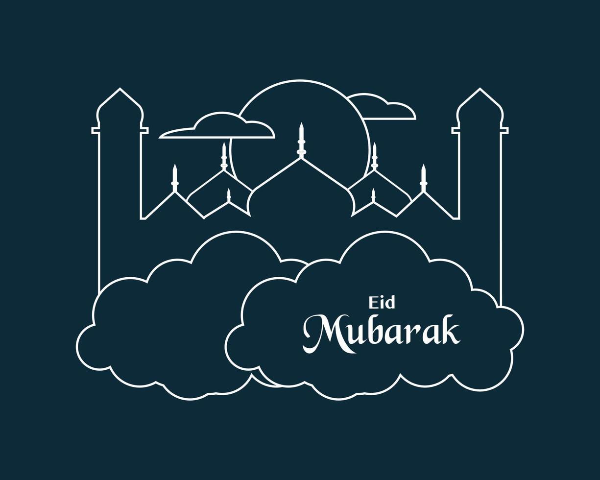 estilo de arte lineal de eid mubarak vector