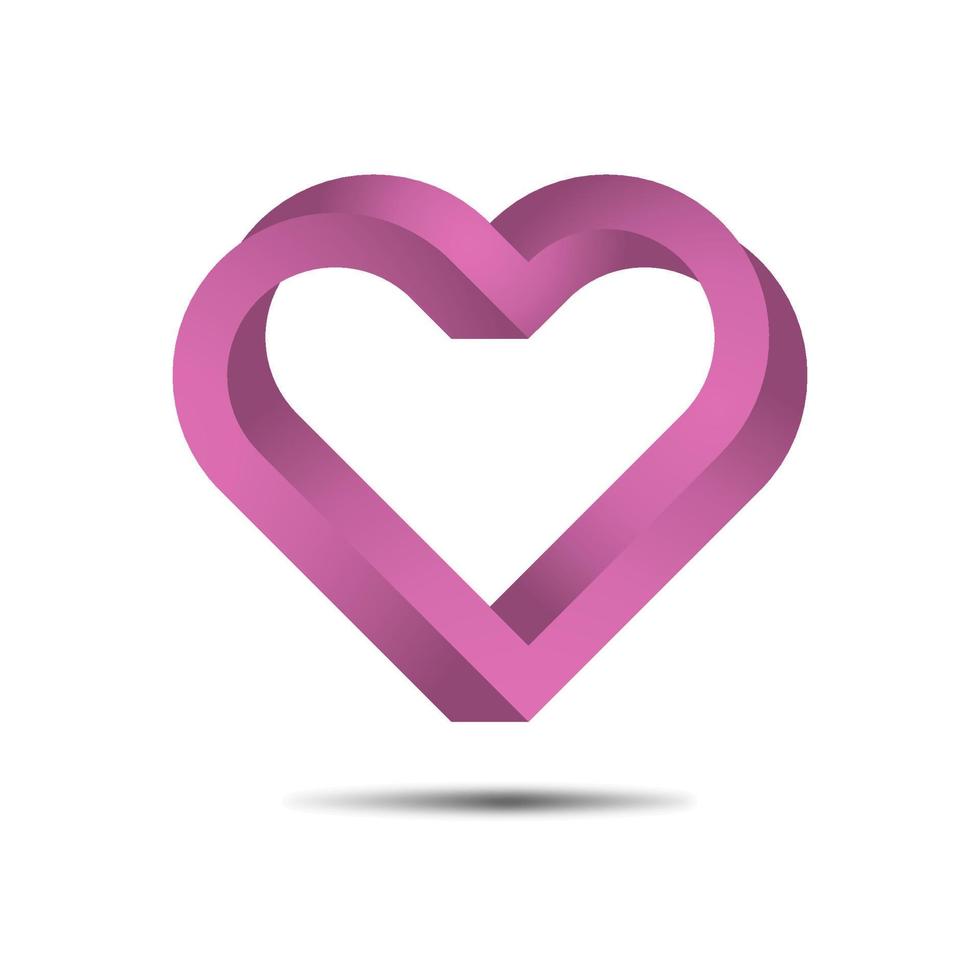 3d outlined pink heart vector illustration. Isometric stylish impossible hearts logo icon.