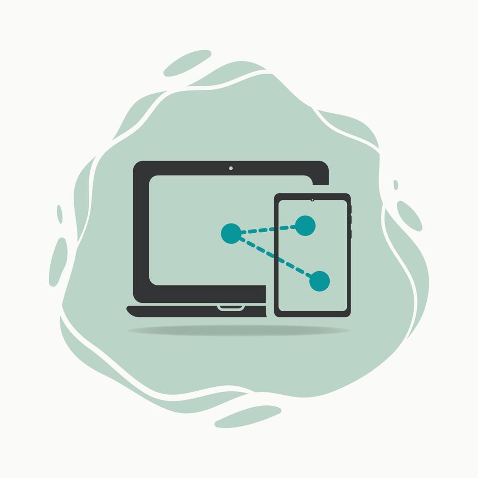 Laptop connect to smart phone icon vector illustration