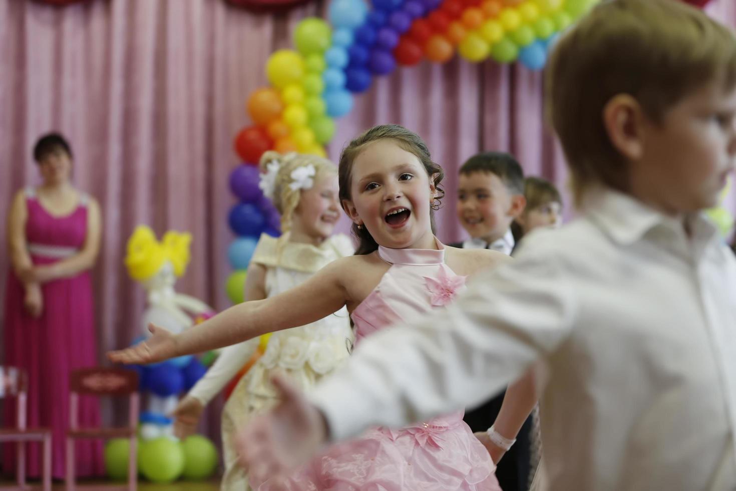 Belarus, city of Gomil, May 16, 2019. Morning in kindergarten.A group of children at a matinee in kindergarten. photo