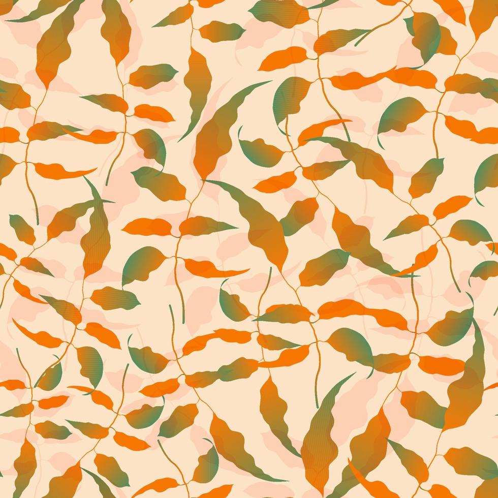 Pattern of variety of colorful trendy autumn gradient leaves. Vector illustrations for wrapping paper, invitations. Elegant shapes floristic isolated leaves. Forest, botanical, minimalistic floral