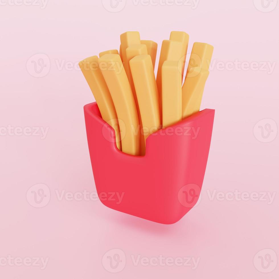 French fries icon. Cartoon. BBQ Food Art Illustration. Snack Fast Food. 3D illustration background. photo