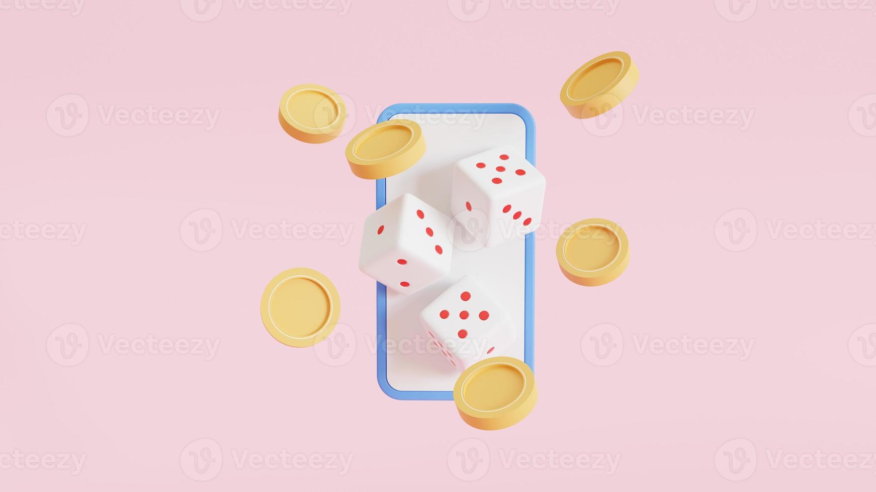 icon 3d Online mobile casino background. Poker app online concept. Smartphones with chips, 3d illustration photo