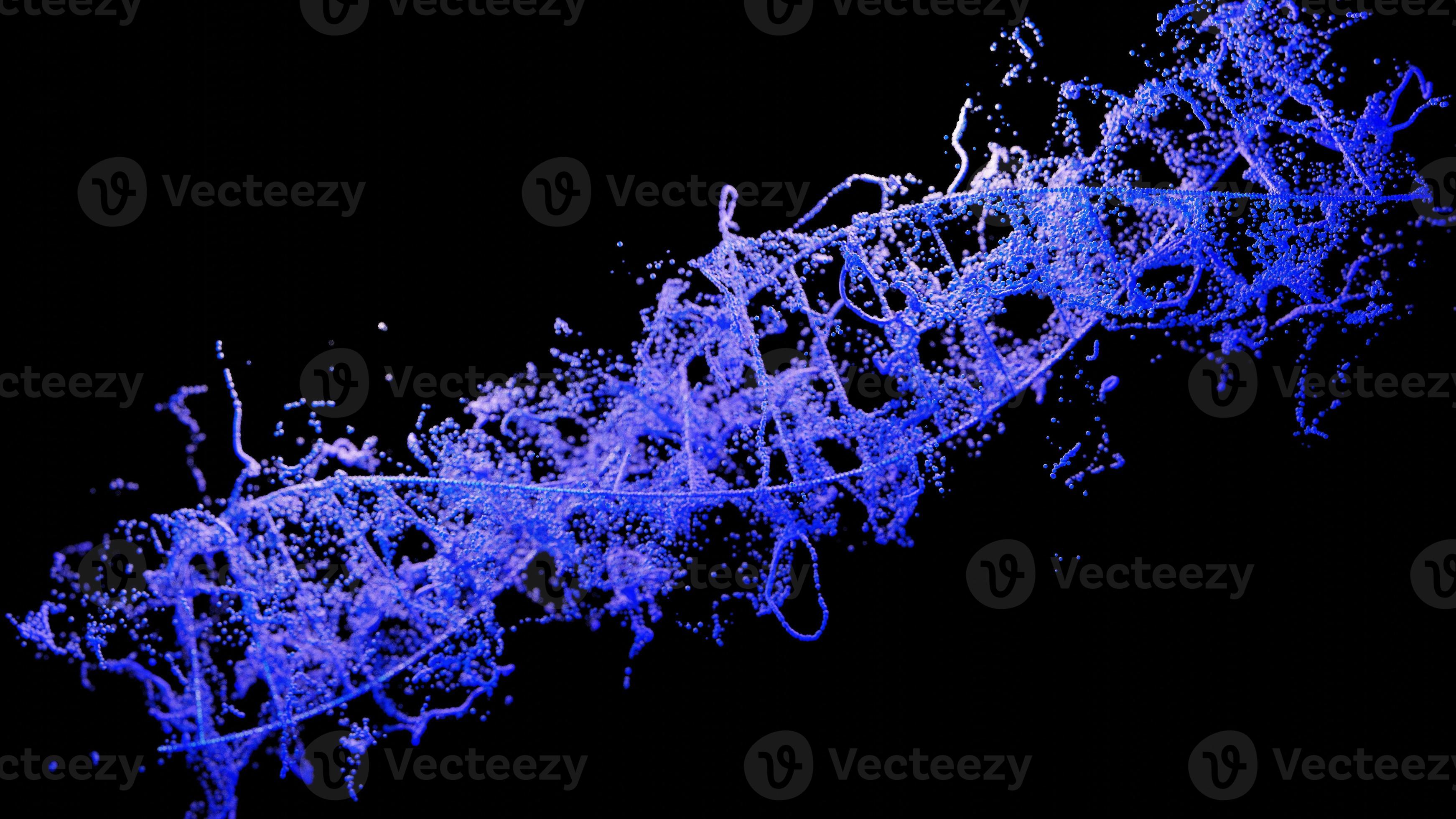 DNA. 3d rendering wireframe DNA molecule helix spiral on blue. Medical