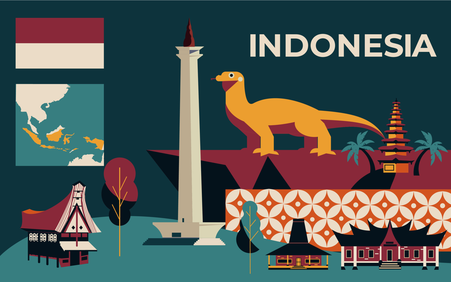 Indonesia travel and tourism 19049633 Vector Art at Vecteezy