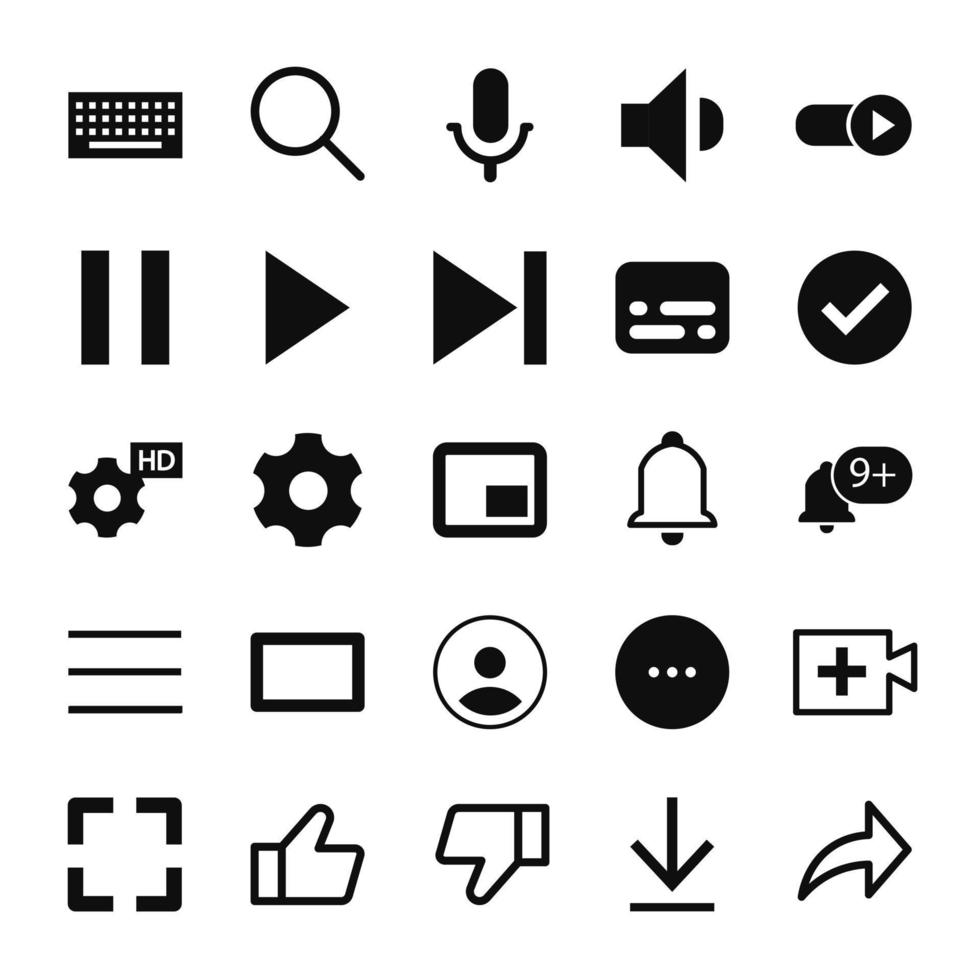 conjunto de iconos simples de reproductor de video y música para aplicaciones web o programas vector