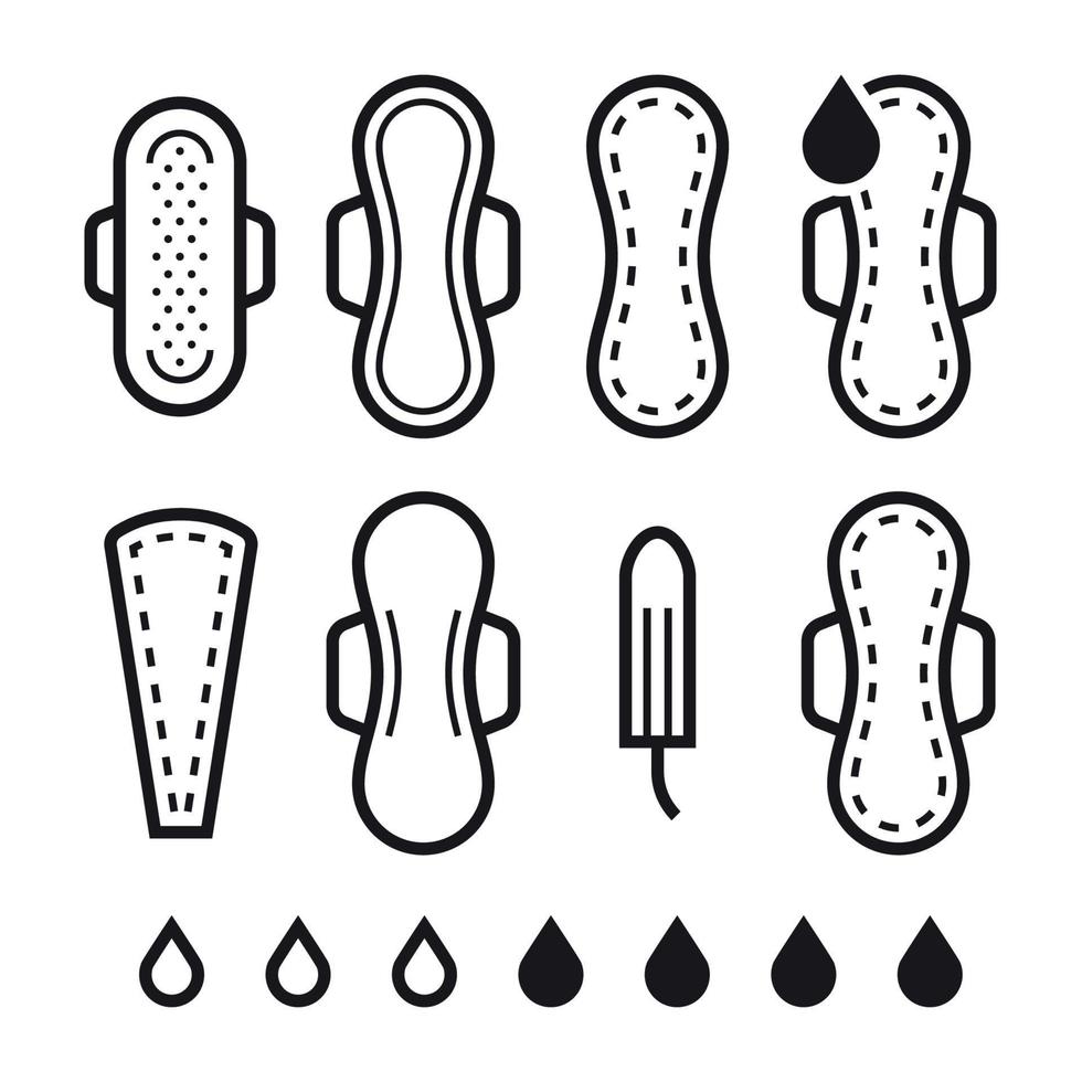 Feminine hygiene products. Sanitary pad, tampon icons vector