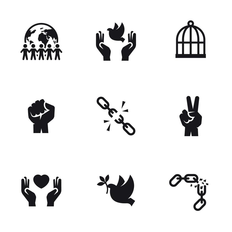 Freedom icons set. Black on white background vector