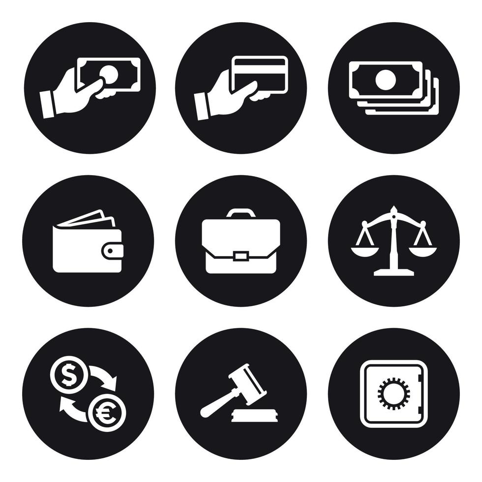 Money, finance, payments icons set. White on a black background vector
