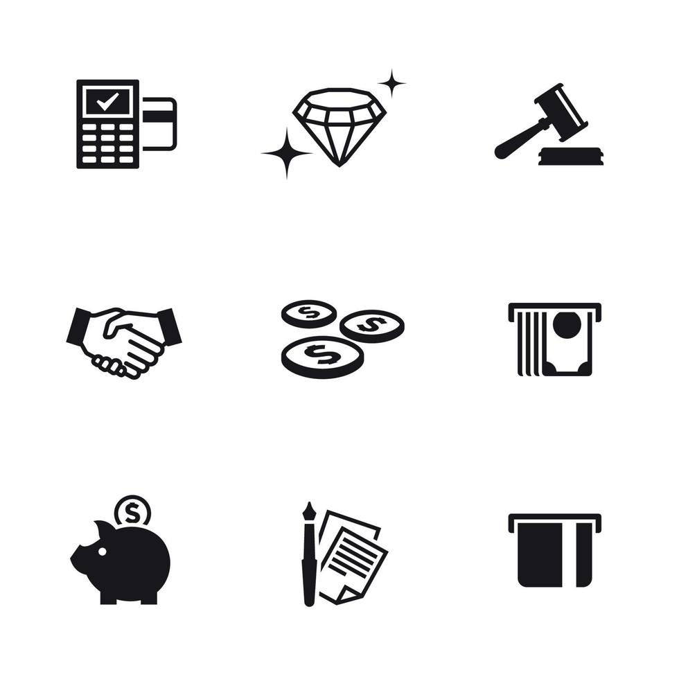 Money, finance, payments icons set. Black on a white background vector