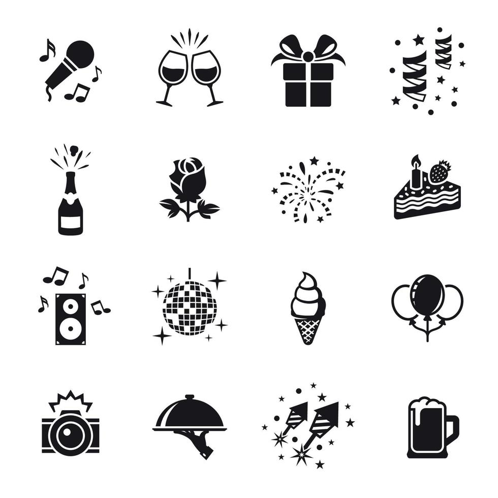 Party and Celebration Icons set. Black on a white background vector