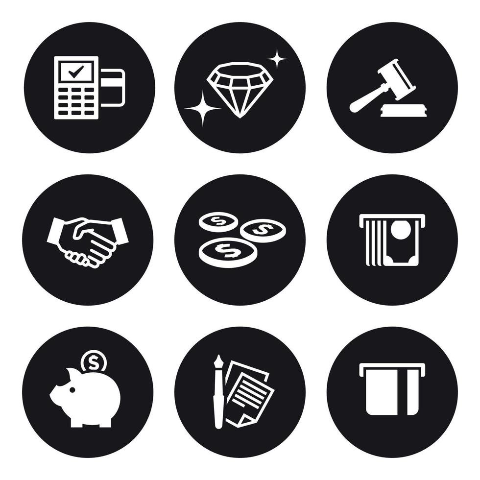 Money, finance, payments icons set. White on a black background vector