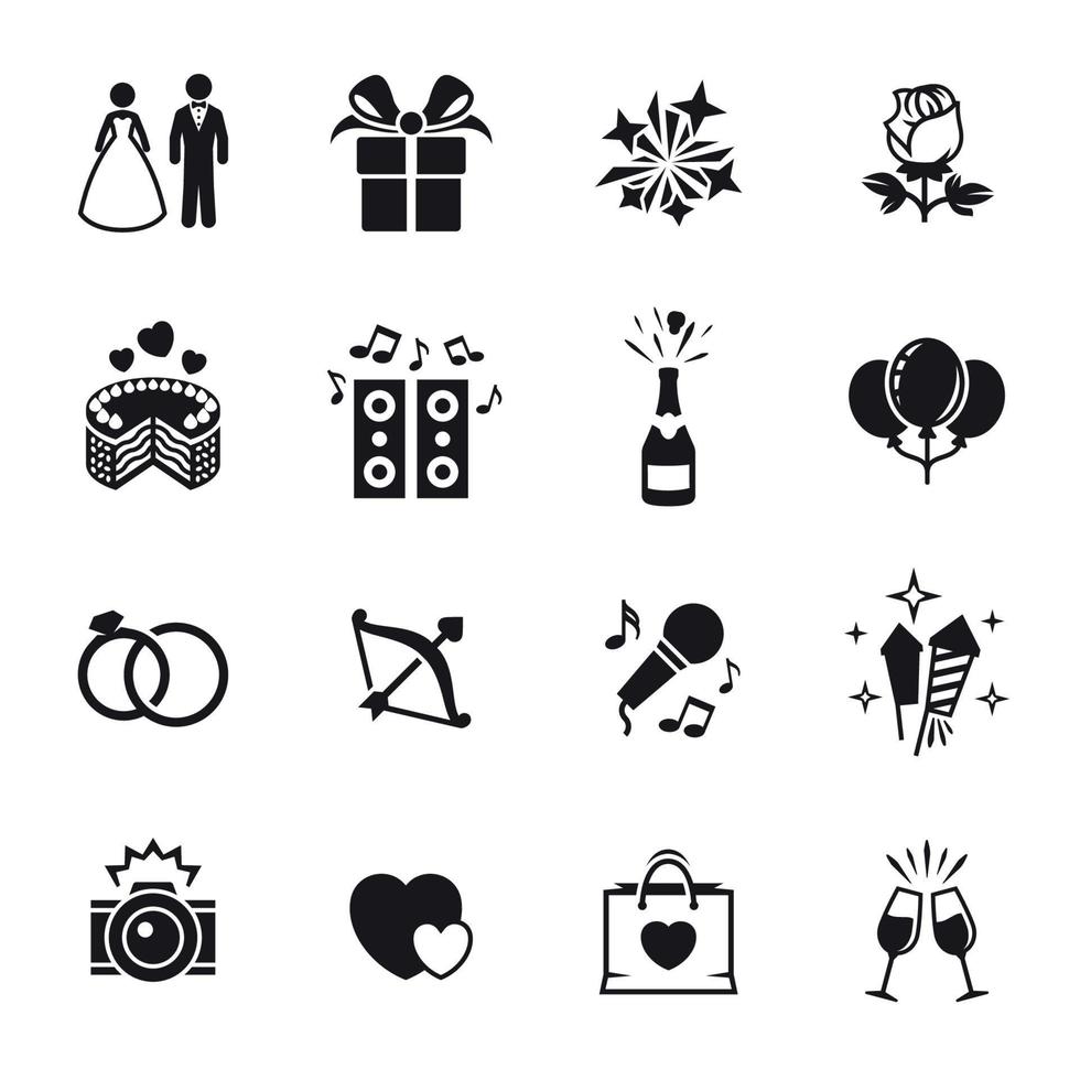 Wedding, marriage icons set. Black on a white background vector