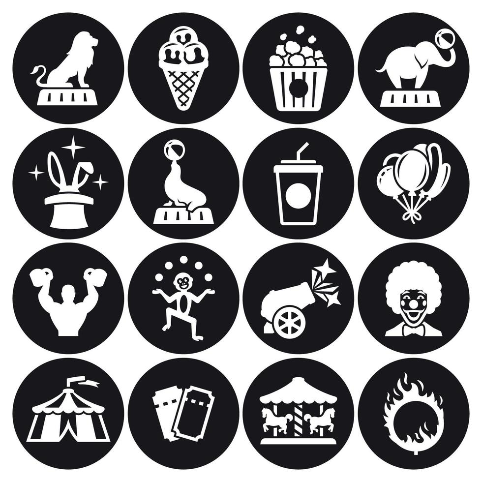 Circus icons collection set. Festival symbol set. White on a black background vector