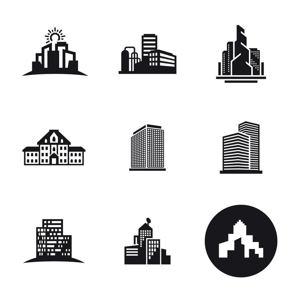 Buildings icons set. Black on a white background vector