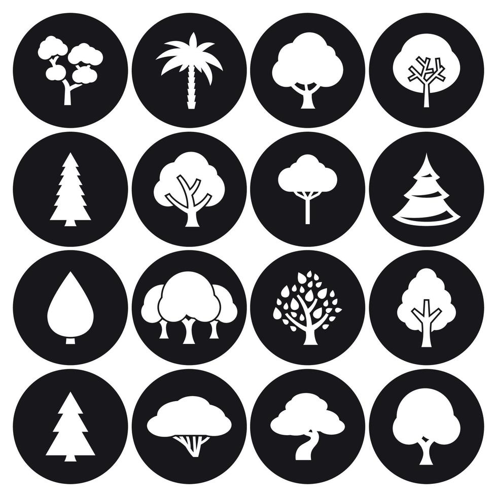 Tree icon set. White on a black background 19049940 Vector Art at Vecteezy