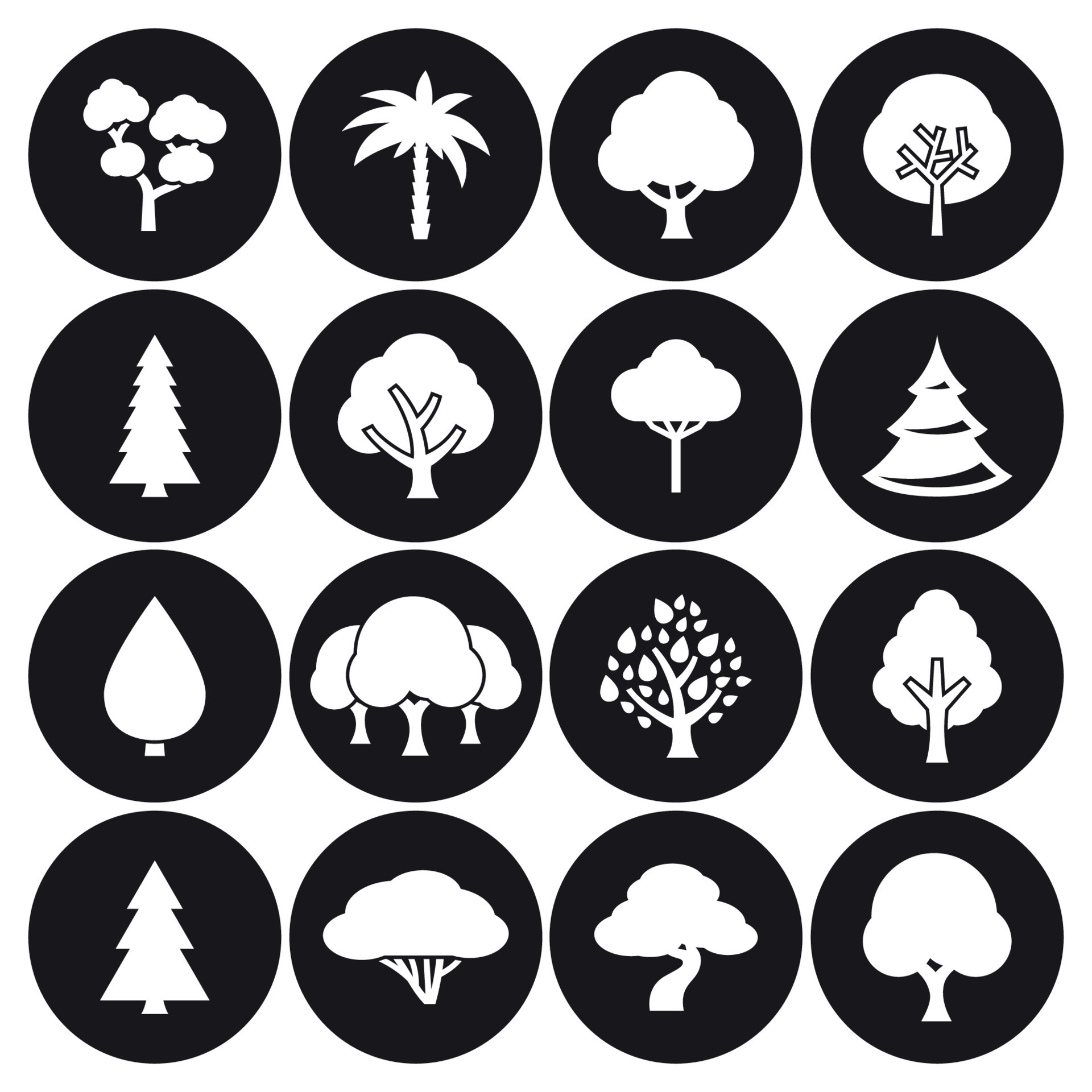 Tree icon set. White on a black background 19049940 Vector Art at Vecteezy