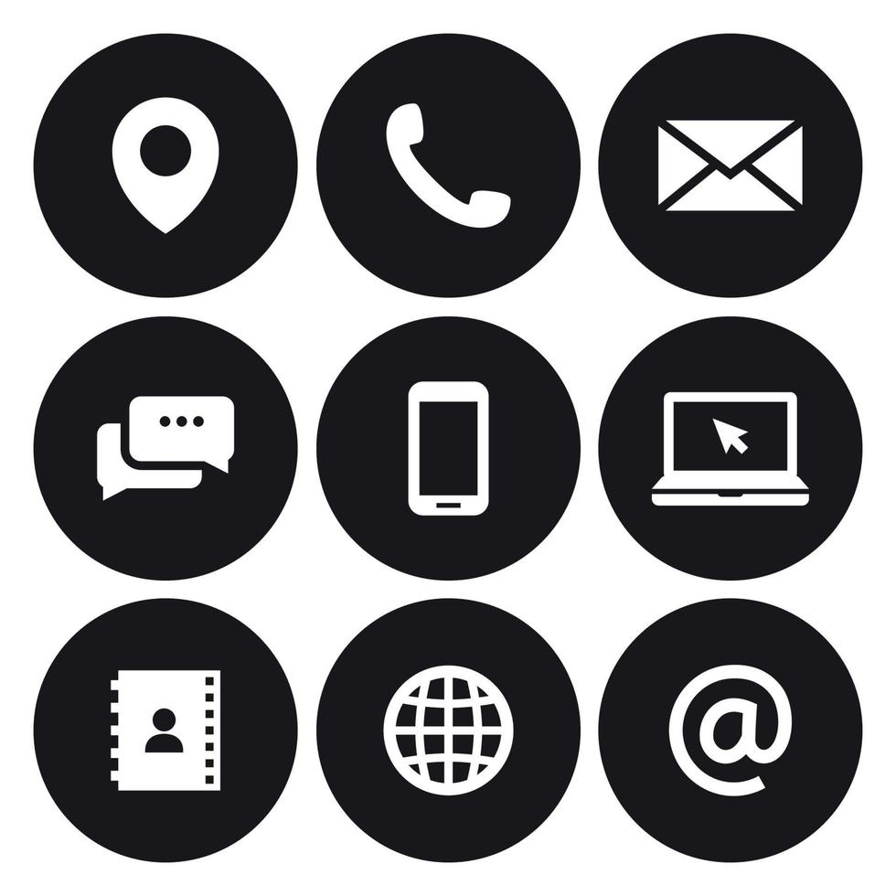 Contact us icons. White on a black background vector