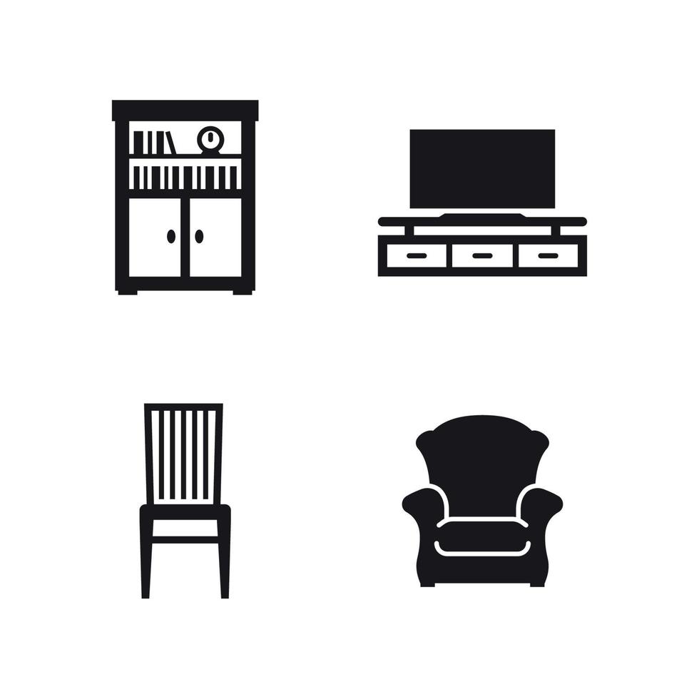 Furniture icon set. Black on a white background vector