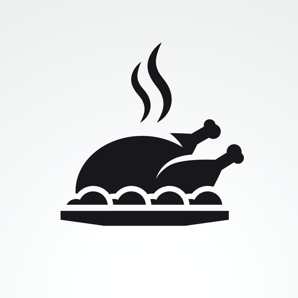 Chicken on a platter, dish icons. Black on a white background vector