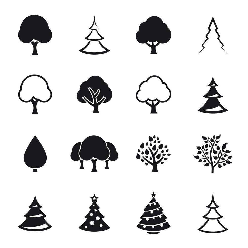 Tree icons set. Vector symbols. Black on a white background