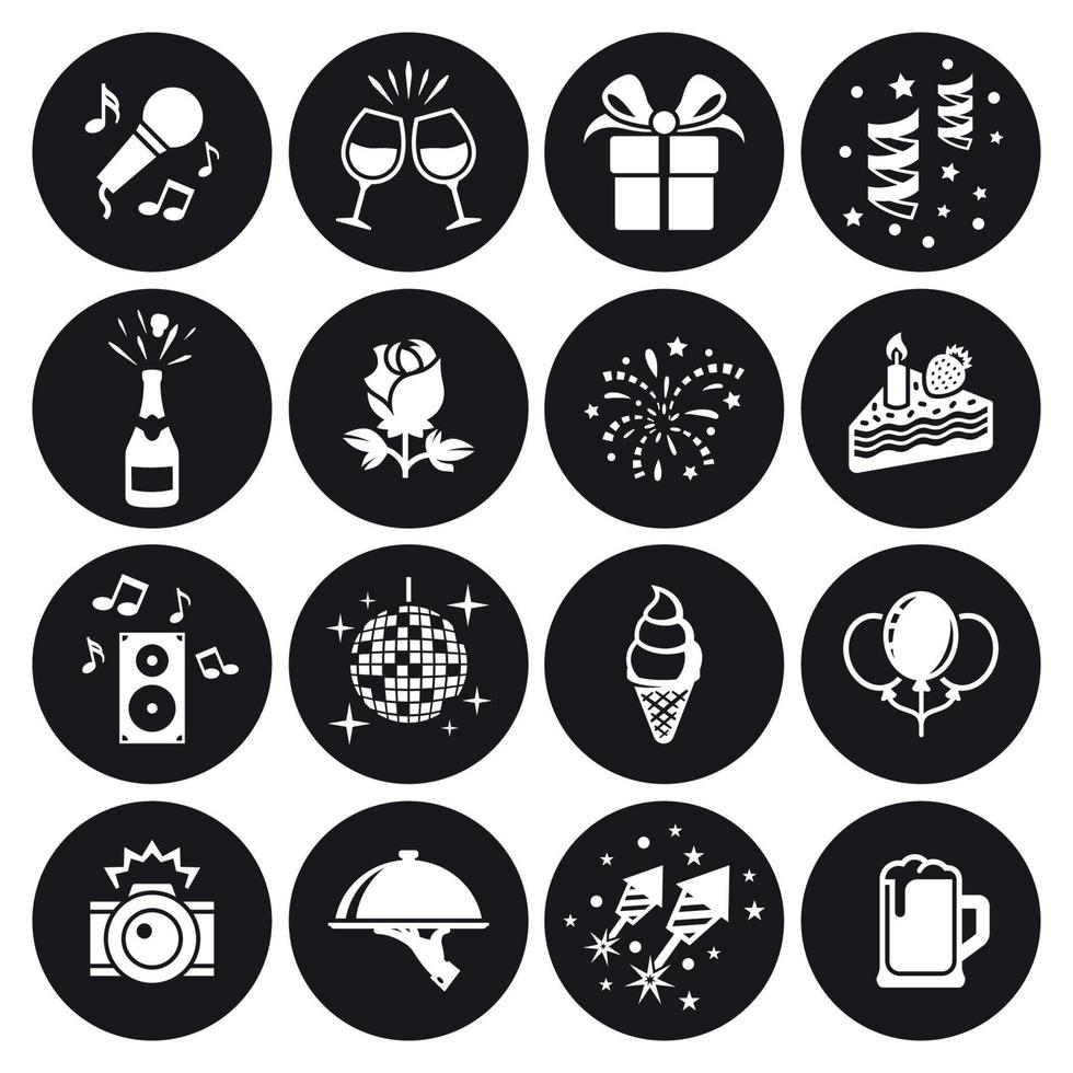 Party and Celebration Icons set. White on a black background vector