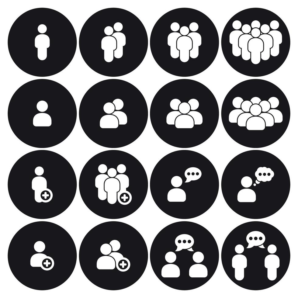 conjunto de iconos de personas. blanco sobre un fondo negro vector